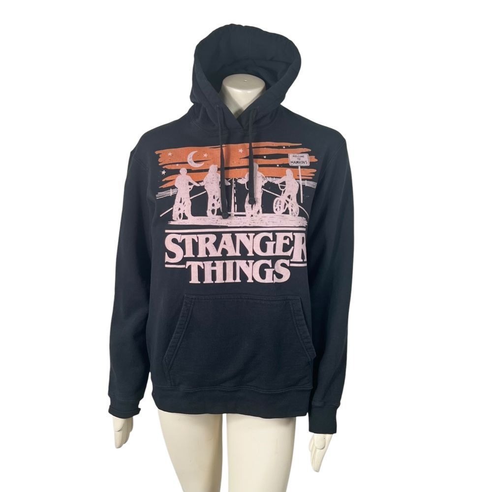 Stranger Things Netflix Hoodie Port & Company Black Graphic Pullover Size LG